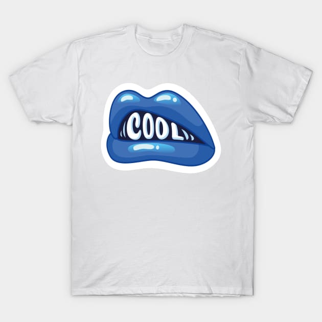 COOL BLUE KAWAII DESIGN ANIME MOUTH SEXY KAOMOJI LIPS EMOTICON CARTOON T-Shirt by Chameleon Living